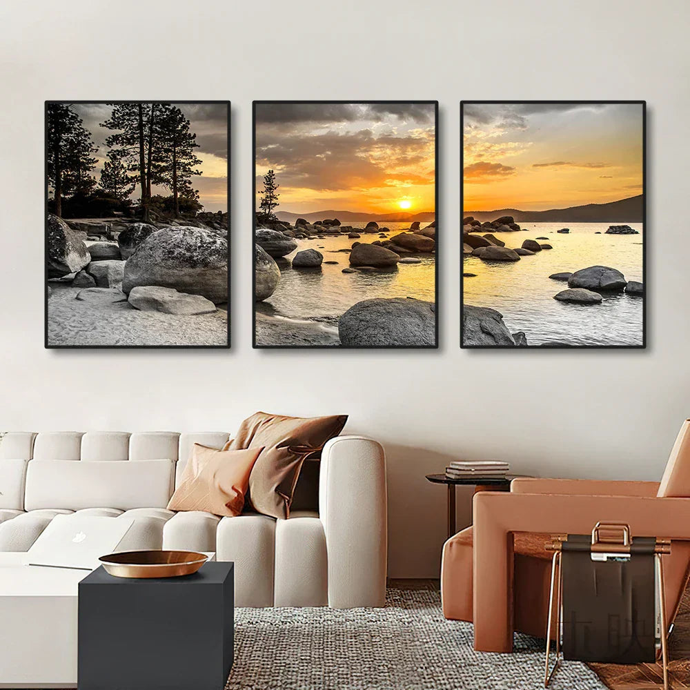 Frameless Canvas Paintings Sunset Sea Beach Art