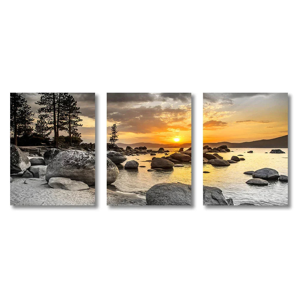 Frameless Canvas Paintings Sunset Sea Beach Art