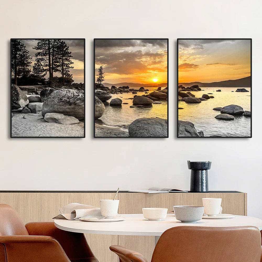 Frameless Canvas Paintings Sunset Sea Beach Art