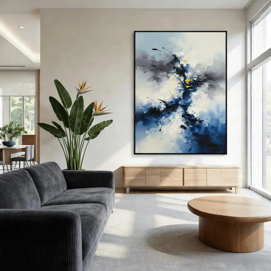 Mhemyo Abstract Blue Yellow Oil Painting on Canvas