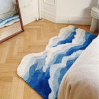 Blue Sea Wave Flocking Area Rug for Bedroom and Corridor