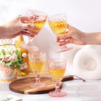 Pink Embossed Wine Glass Set - 12 Piece 8 oz Goblets