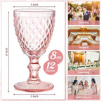 Pink Embossed Wine Glass Set - 12 Piece 8 oz Goblets