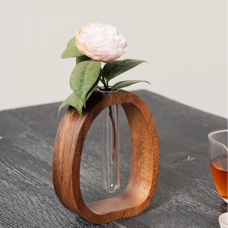 Walnut Wood Flower Stand Mini Water-Cultured Vase