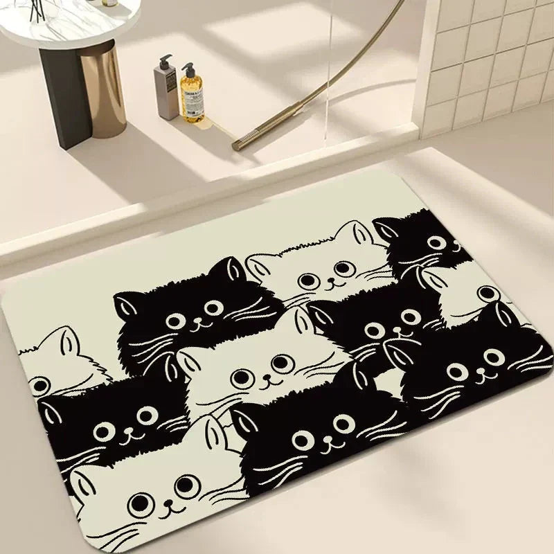 Black Cartoon Cat Door Mat for Living Room and Bedroom