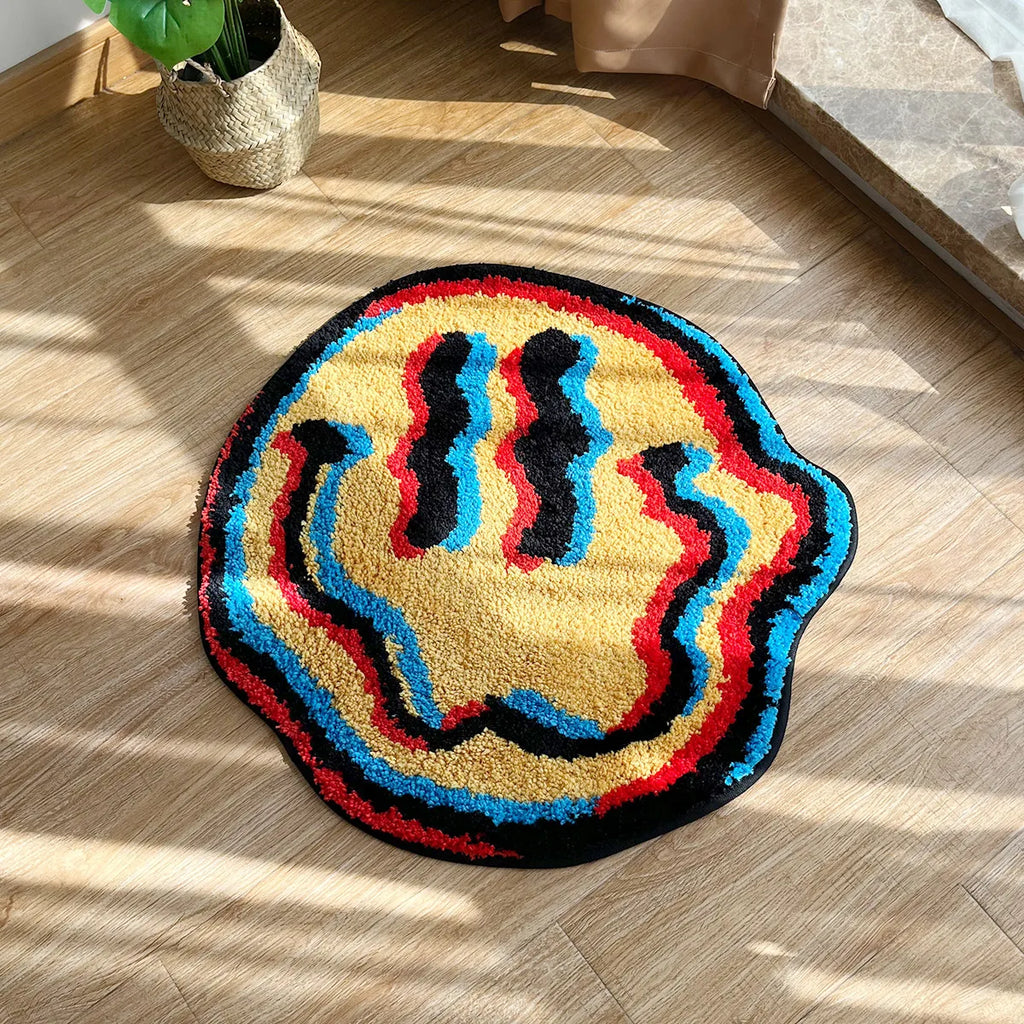 Trippy Smiling Rug Unique Tufted Design