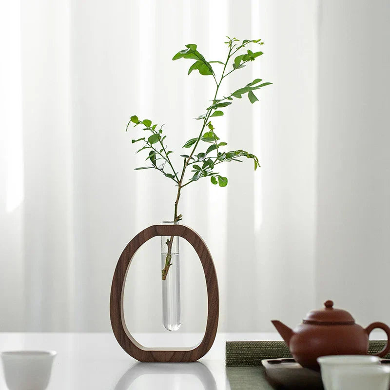 Walnut Wood Flower Stand Mini Water-Cultured Vase