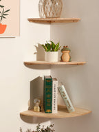 Wall Corner Shelves Wood Floating Wall Shelf Round End Wall Mounted Floating Corner Shelf for Bedroom Living Room and Kitchen