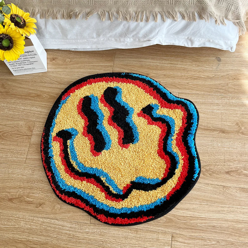 Trippy Smiling Rug Unique Tufted Design