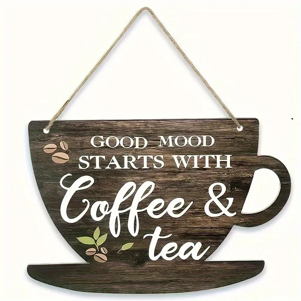Rustic Wooden Coffee and Tea Signs for Farmhouse Decor