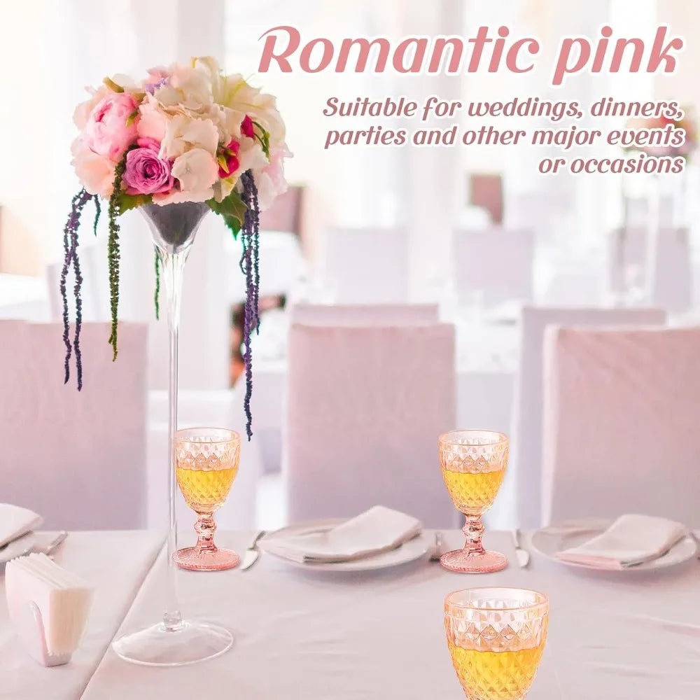 Pink Embossed Wine Glass Set - 12 Piece 8 oz Goblets