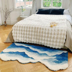 Blue Sea Wave Flocking Area Rug for Bedroom and Corridor