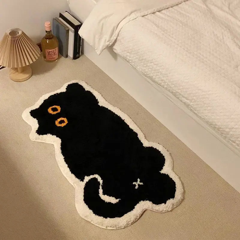 VIKAMA Black Cat Cartoon Rug 100% Polyester Indoor Mat