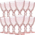 Pink Embossed Wine Glass Set - 12 Piece 8 oz Goblets