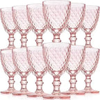 Pink Embossed Wine Glass Set - 12 Piece 8 oz Goblets