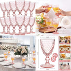 Pink Embossed Wine Glass Set - 12 Piece 8 oz Goblets