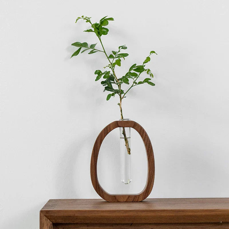 Walnut Wood Flower Stand Mini Water-Cultured Vase