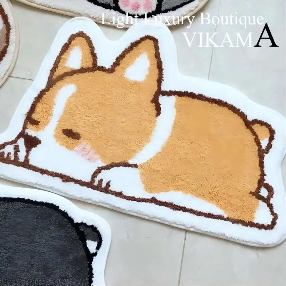 Cartoon Corgi Bathroom Mat Soft Polyester Rug