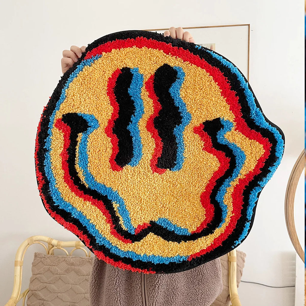 Trippy Smiling Rug Unique Tufted Design