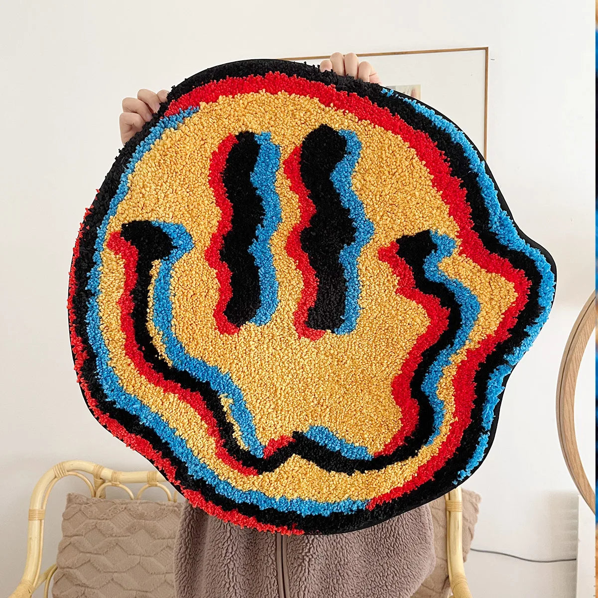 Trippy Smiling Rug Unique Tufted Design