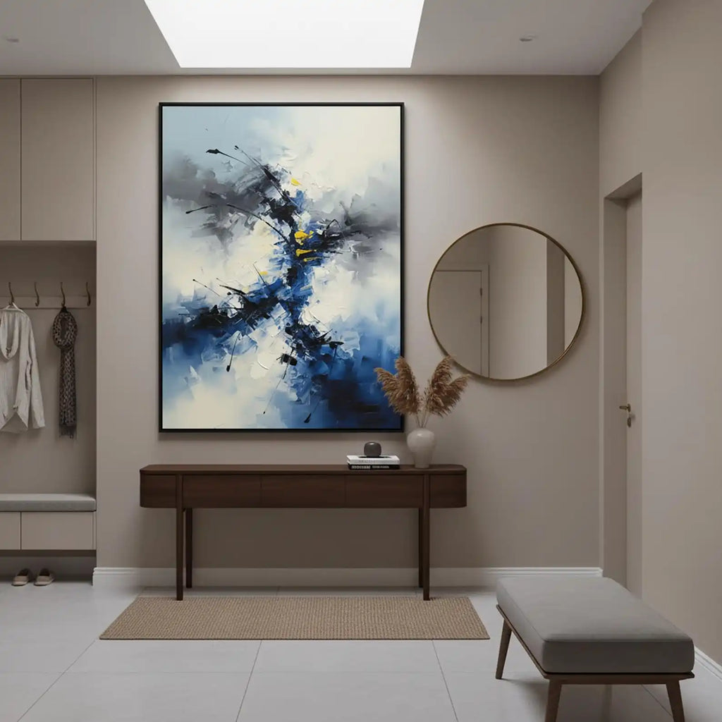 Mhemyo Abstract Blue Yellow Oil Painting on Canvas