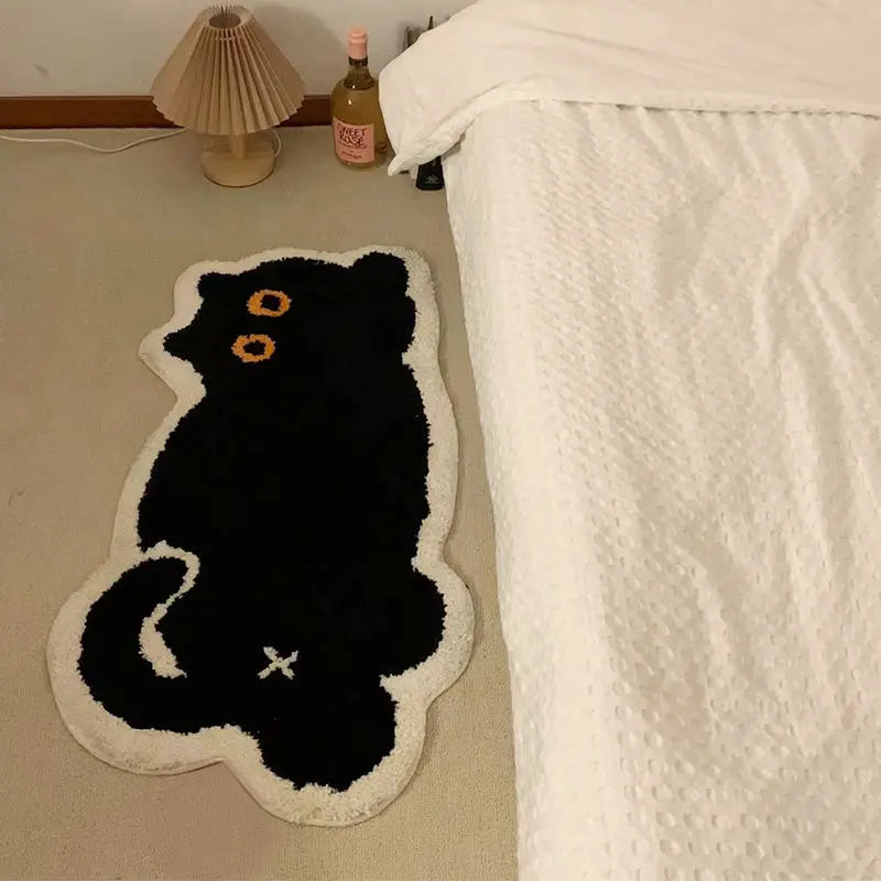 VIKAMA Black Cat Cartoon Rug 100% Polyester Indoor Mat