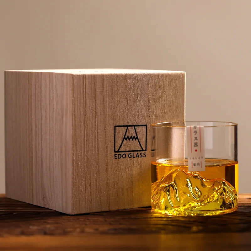 3D Mountain Whiskey Glass in Wooden Gift Box