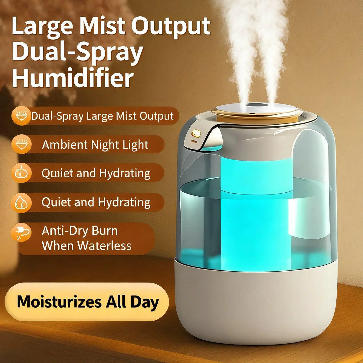 Seavidar Double Spray Humidifier with Ambient Light
