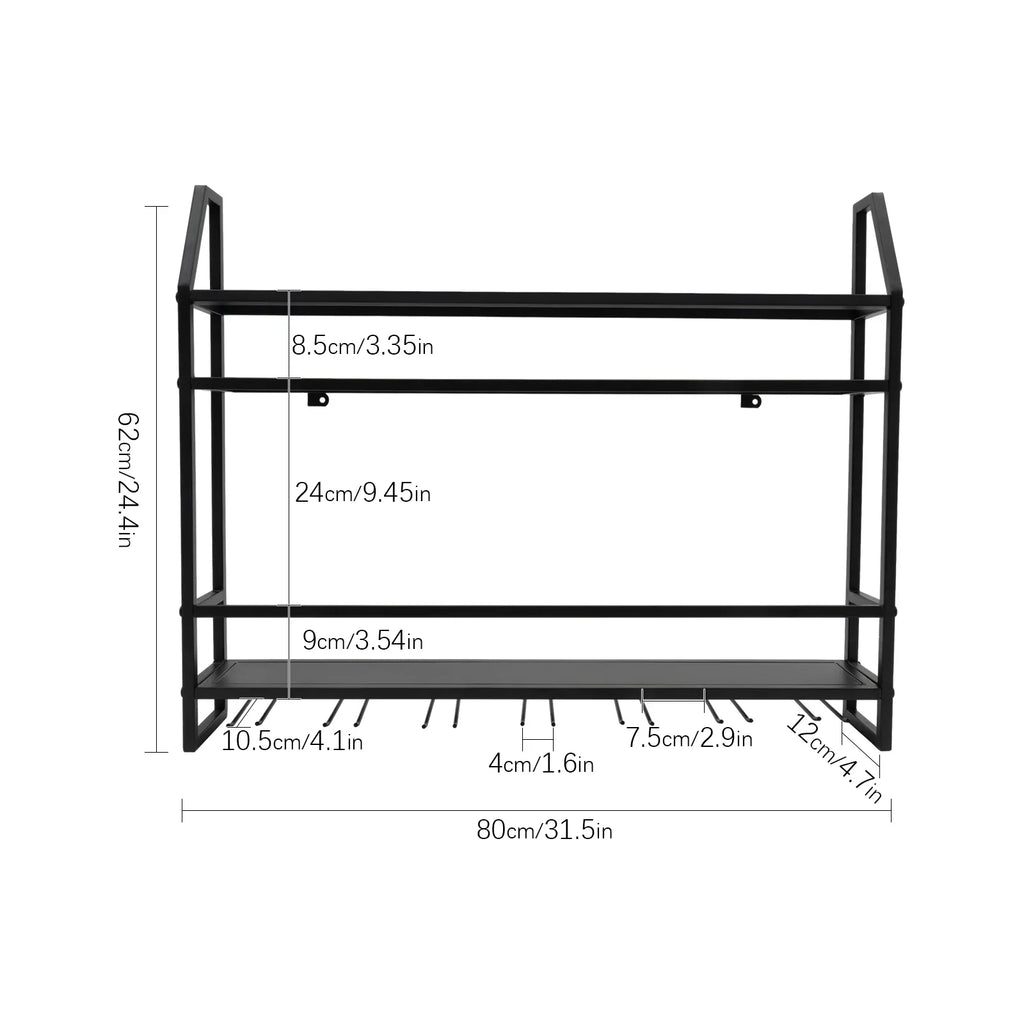 Black Metal Wall Mounted Wine Rack for 12 Bottles